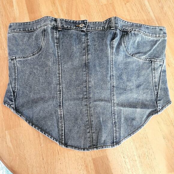 PrettyLittleThing Plus Blue VTG Light Wash Jean Waistband Denim Corset US18 NWT - Picture 2 of 6